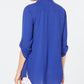JM Collection Women's Collared Button up Top Blue Size S