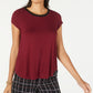Alfani Women's Short Sleeve Jewel Neck Hi Lo Top Red Size Small