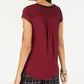 Alfani Women's Short Sleeve Jewel Neck Hi Lo Top Red Size Small
