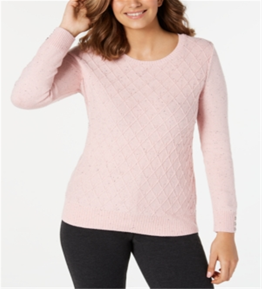 Karen Scott Women's Diamond Cable Knit Sweater Pink Size X-Small