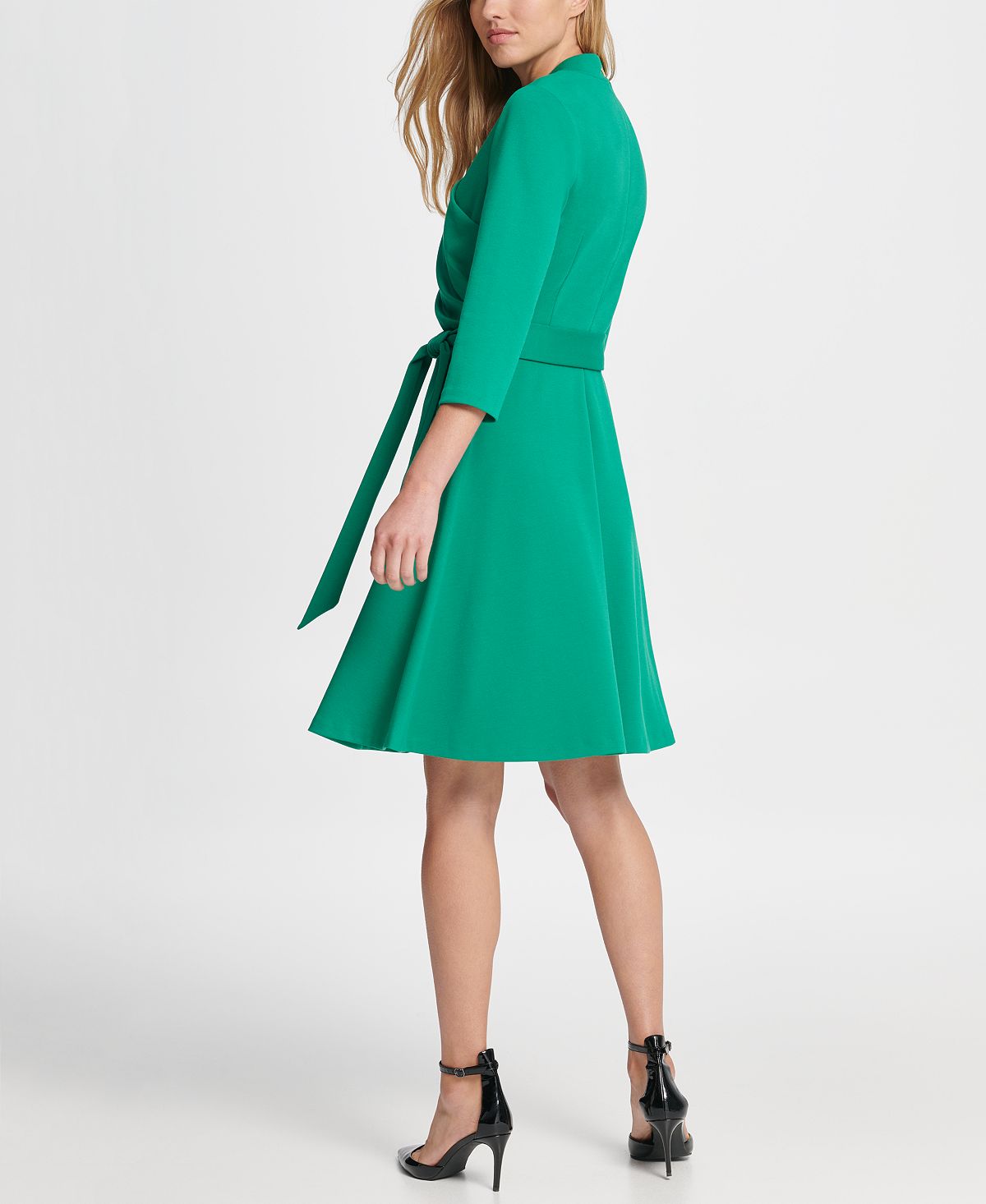 DKNY Women's Surplice Ponte Fit Flare Dress Green Size 2