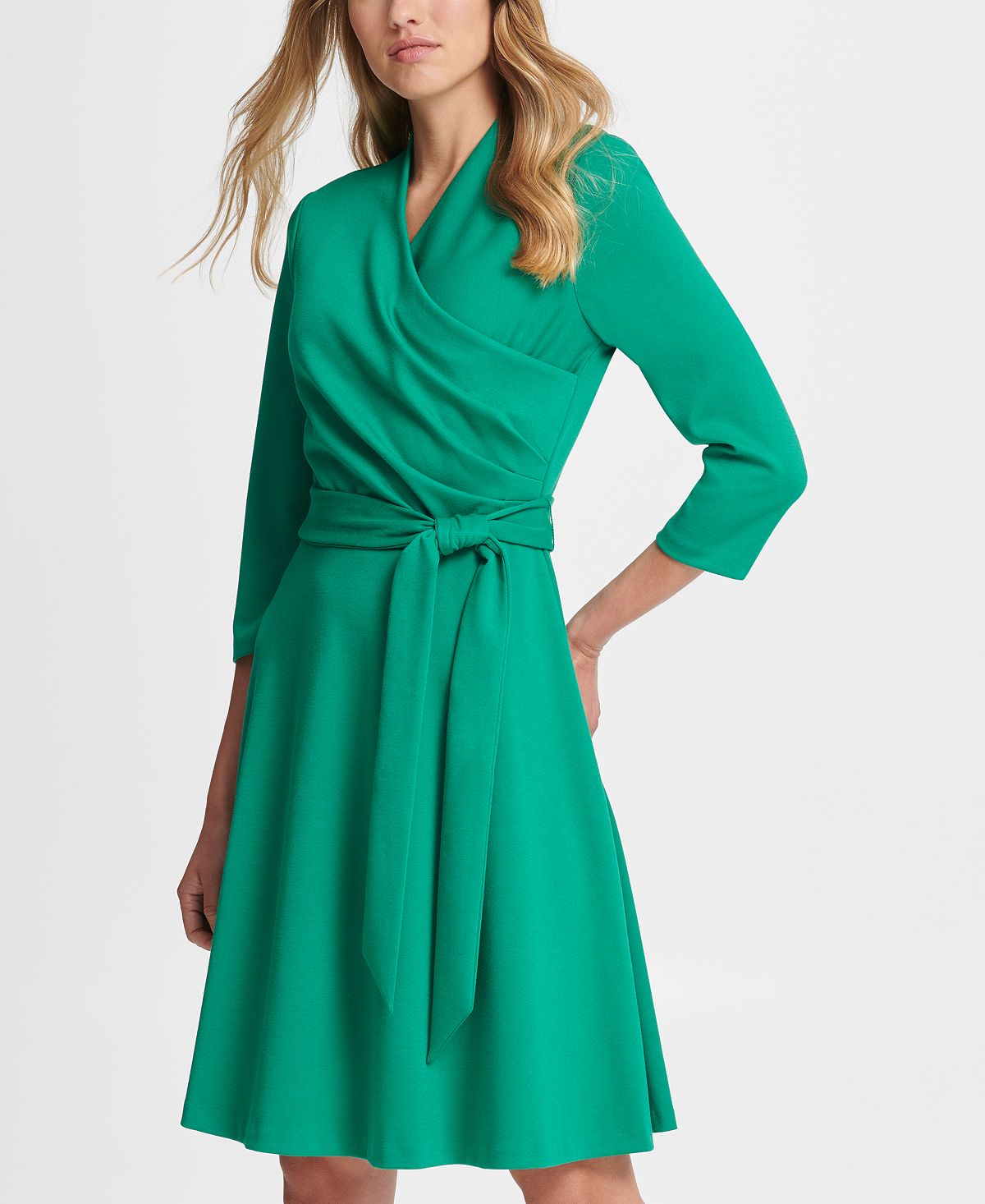 DKNY Women's Surplice Ponte Fit Flare Dress Green Size 2