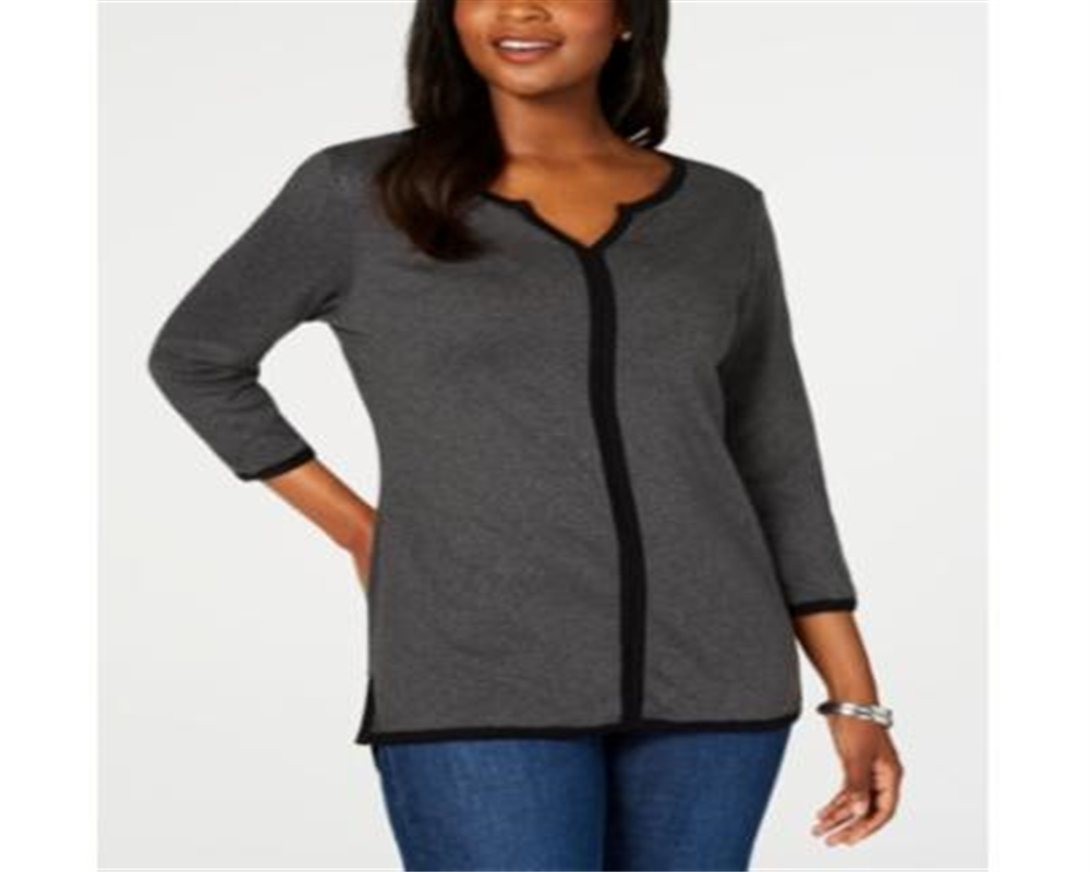 Karen Scott Womens Heather Raglan Keyhole Blouse Gray Size X-Small