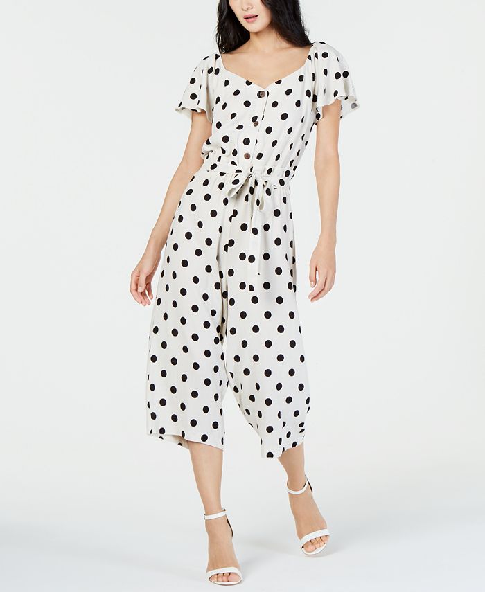Monteau Women's Polka Dot Flutter Sleeve Jumpsuit White Size Petite XL