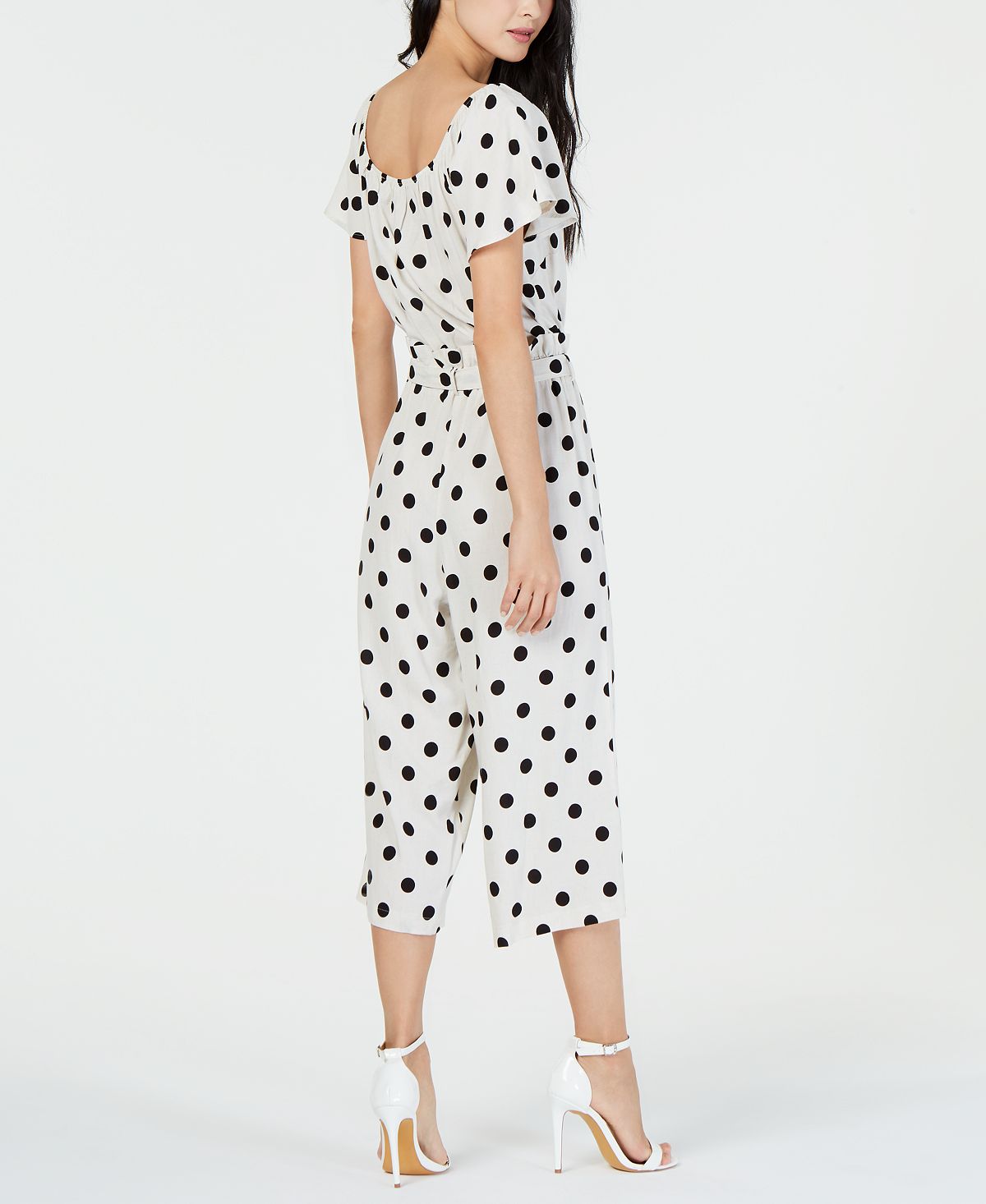 Monteau Women's Polka Dot Flutter Sleeve Jumpsuit White Size Petite XL