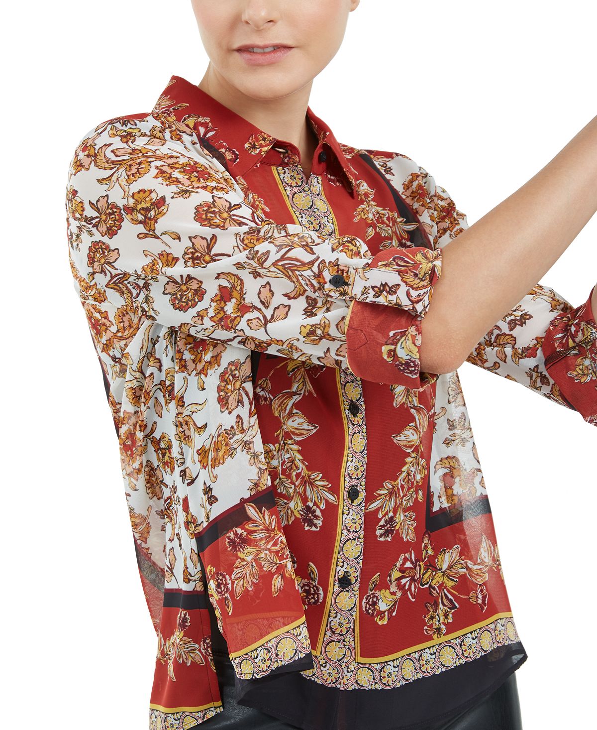INC Iternational Concepts Women's Scarf Print Blouse Red Size Petite L