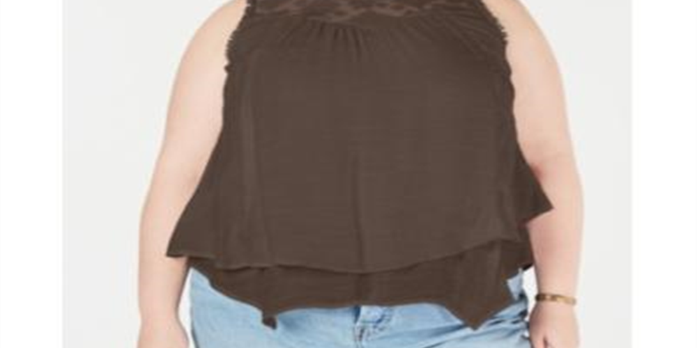 Style & Co Women's Lace Yoke Blouse Brown Size 0X