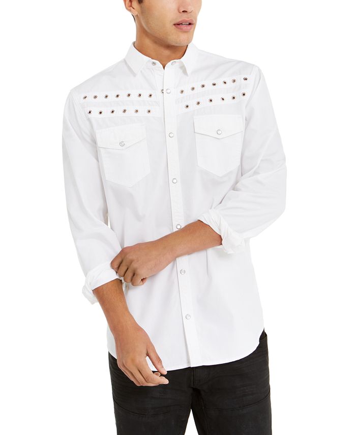 INC International Concepts Men's Grommet Shirt White Size Medium