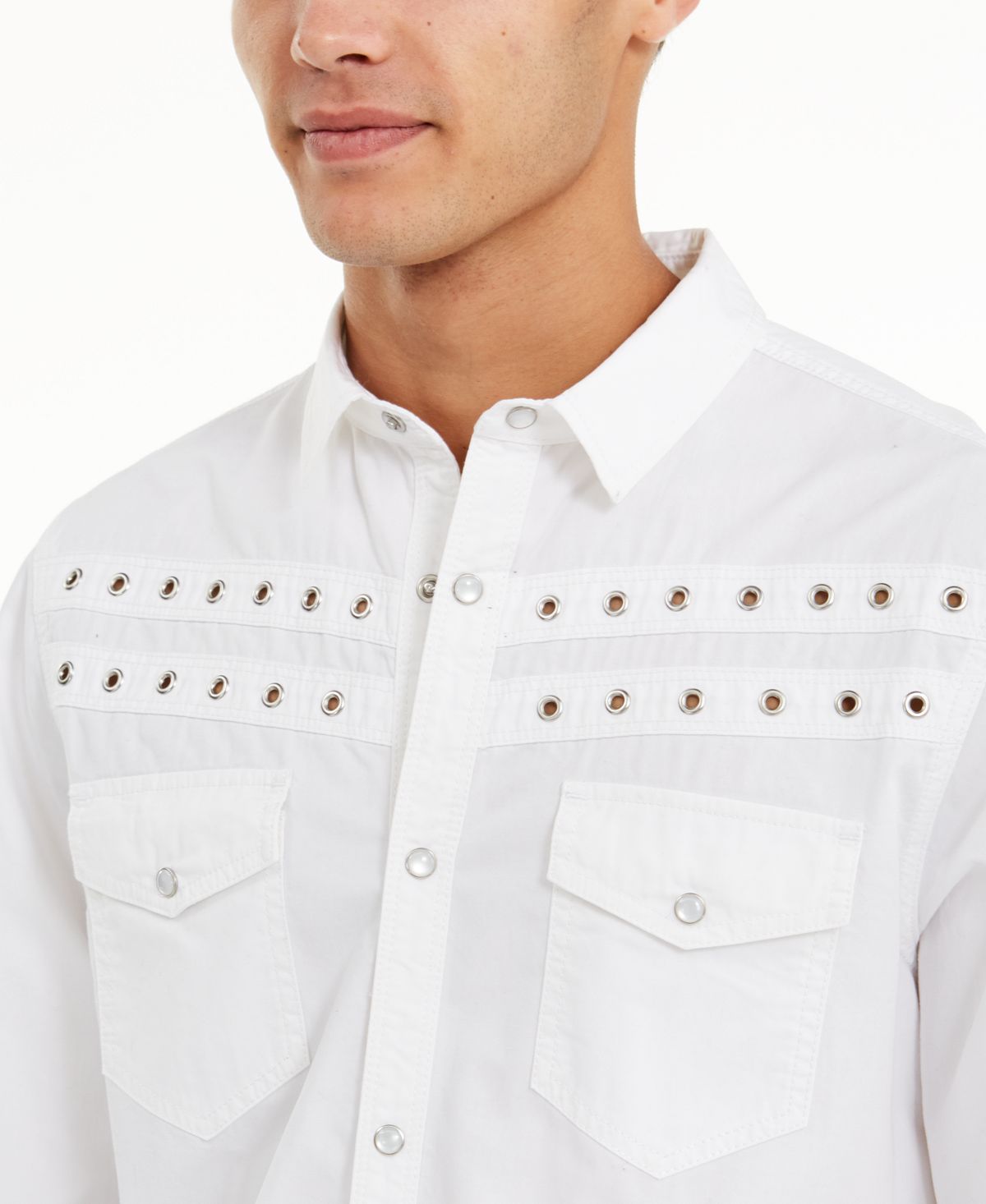 INC International Concepts Men's Grommet Shirt White Size Medium