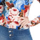 Guess Women's Floral Long Sleeve Keyhole T-Shirt Top Blue Size X-Small