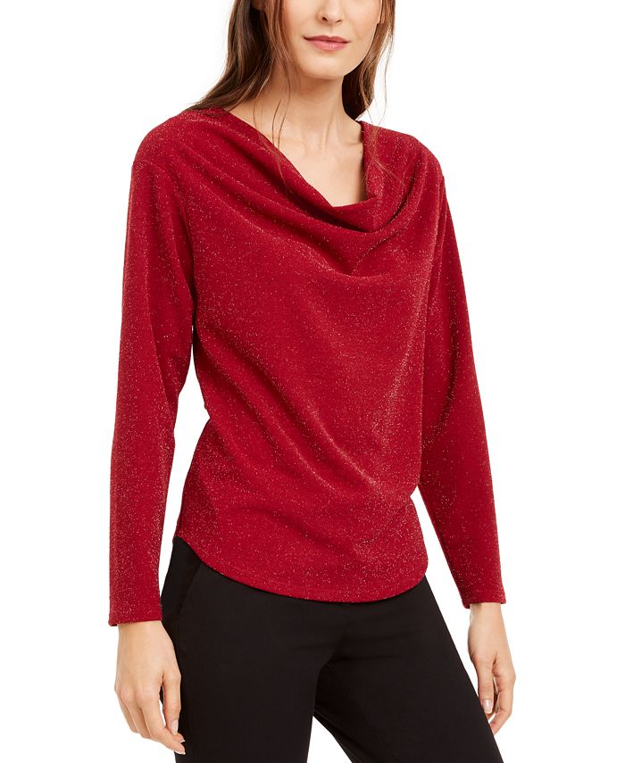 Monteau Women's Cowlneck Metallic Top Black Size 3XL