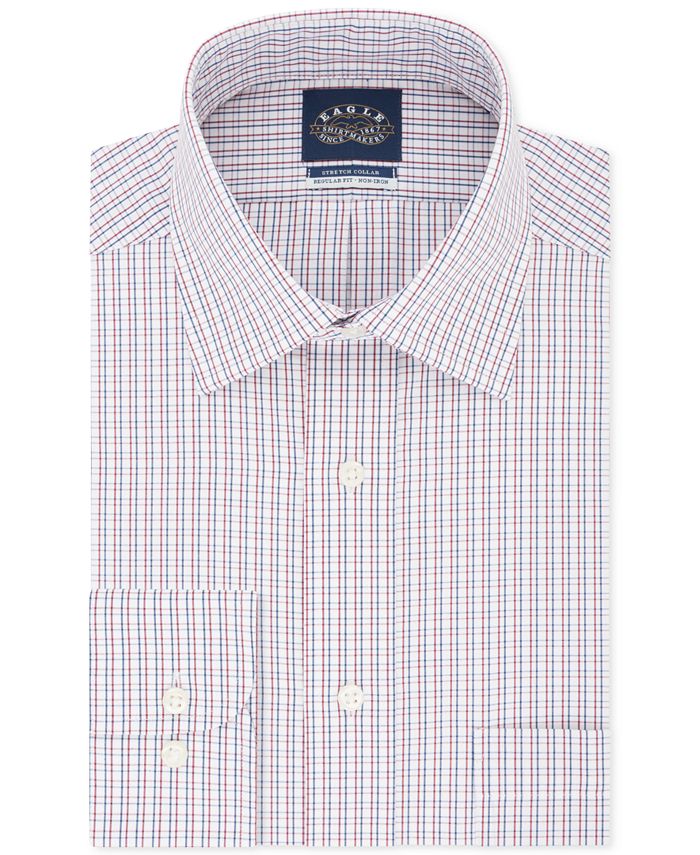 Eagle Men's Classic Regular Fit Non Iron Stretch Collar Check Dress Shirt Red Size XL