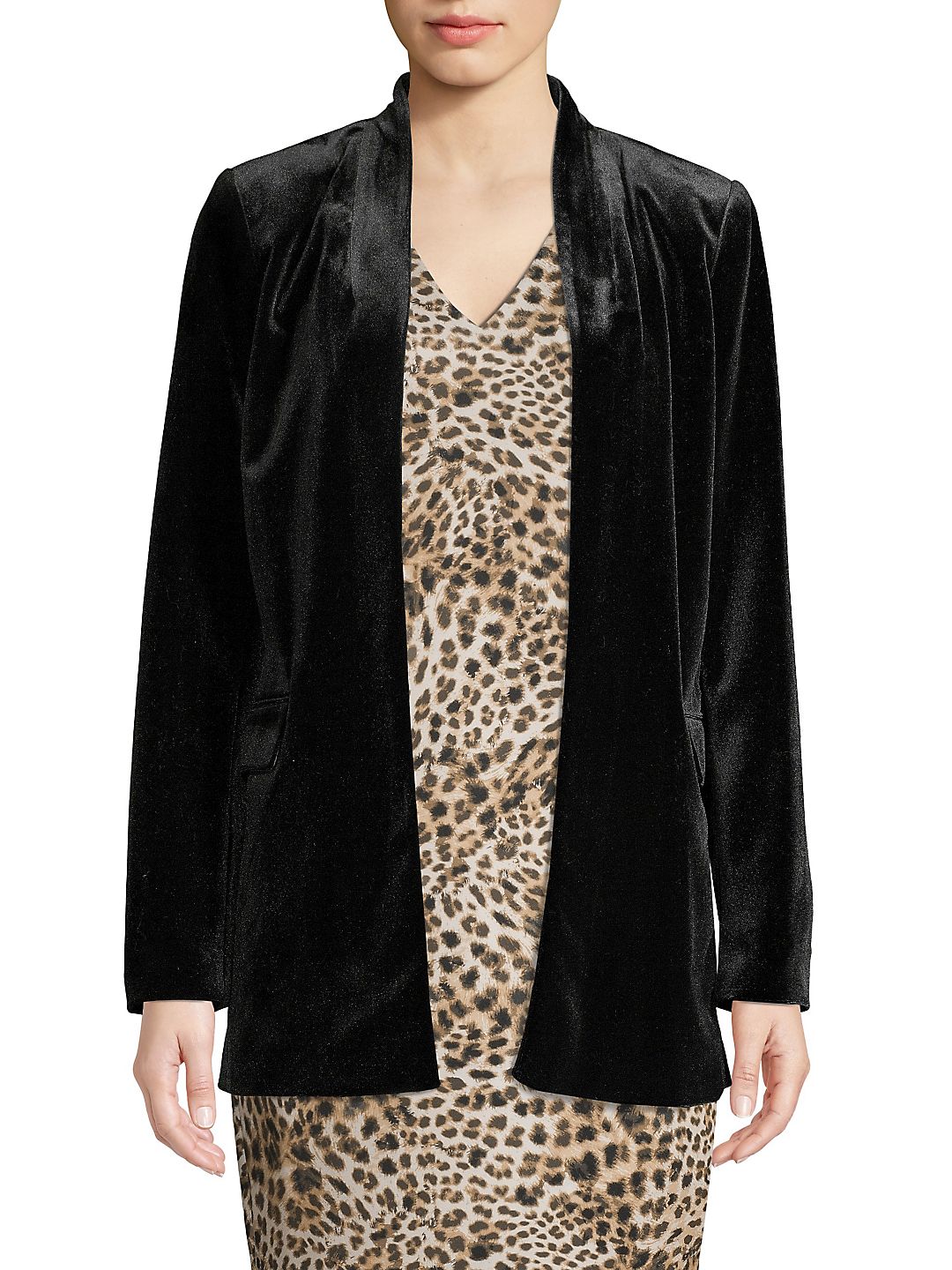 Calvin Klein Women's Long Sleeve Open Front Velvet Jacket Black Size 14