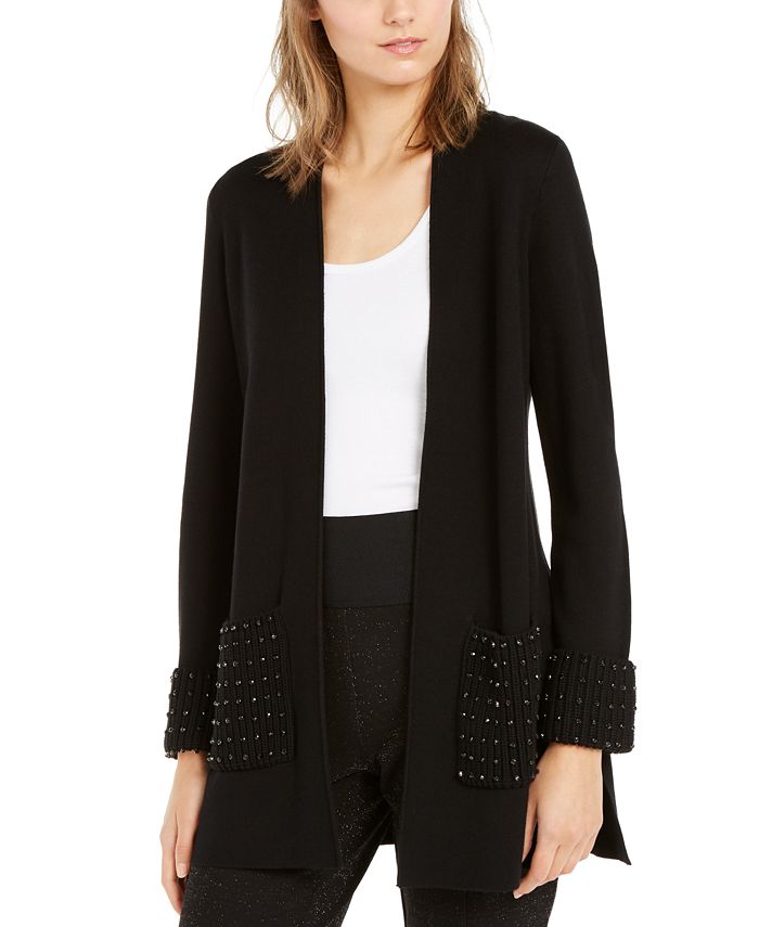 Alfani Women's Embellished Open Front Cardigan Sweater Black Size Small