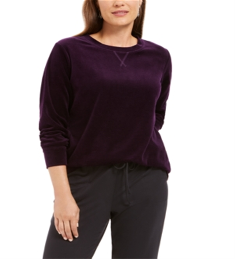 Karen Scott Women's Sport Velour Sweatshirt Purple Size Small