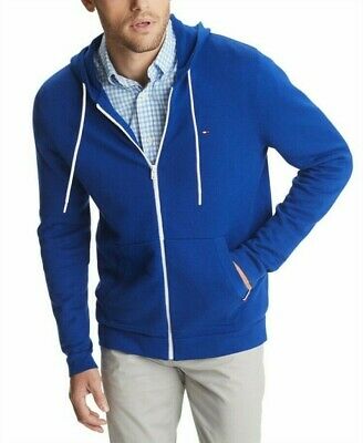 Tommy Hilfiger Men's Full Zip Hooded Sweater, Blue Depths Size Medium