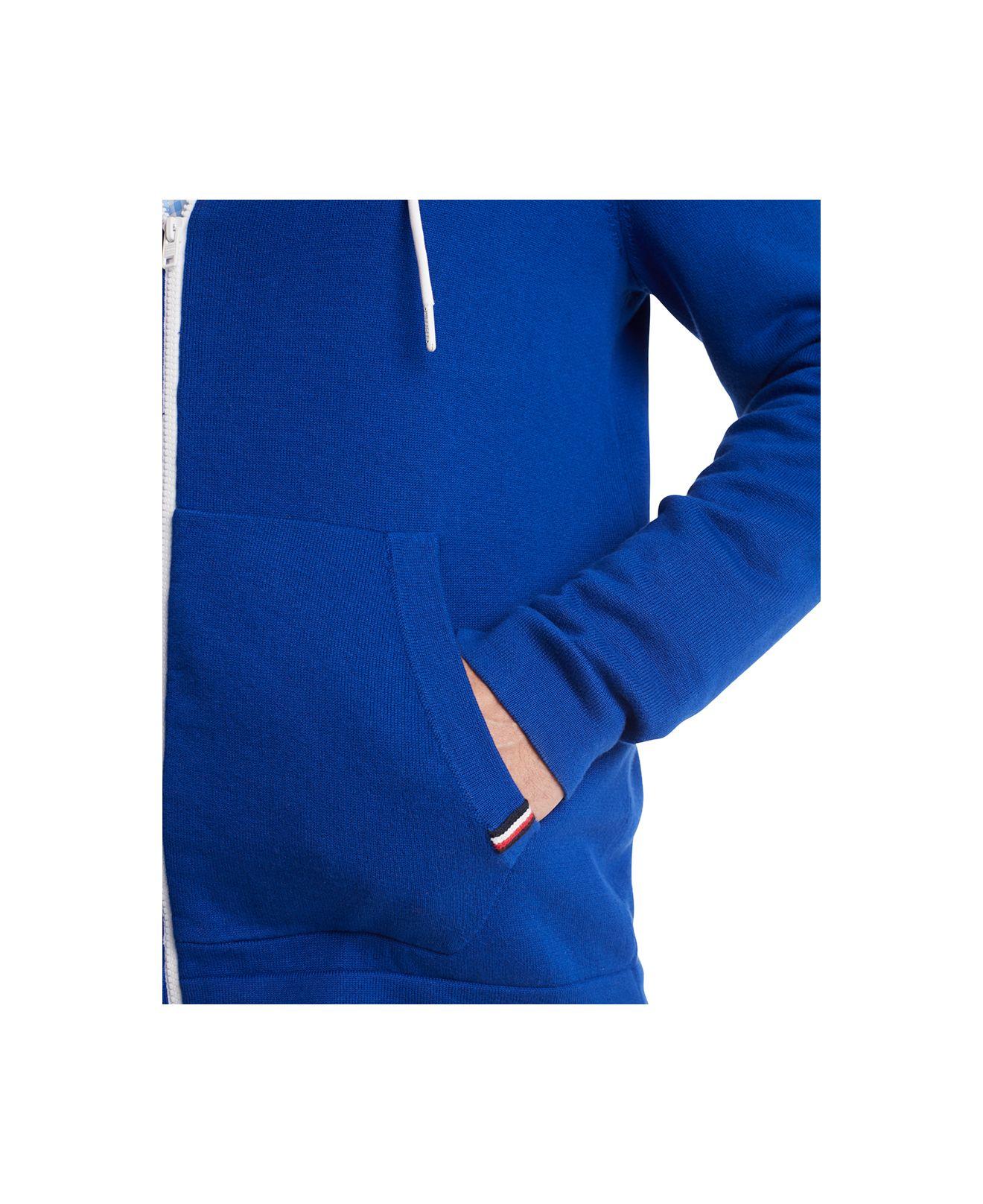 Tommy Hilfiger Men's Full Zip Hooded Sweater, Blue Depths Size Medium