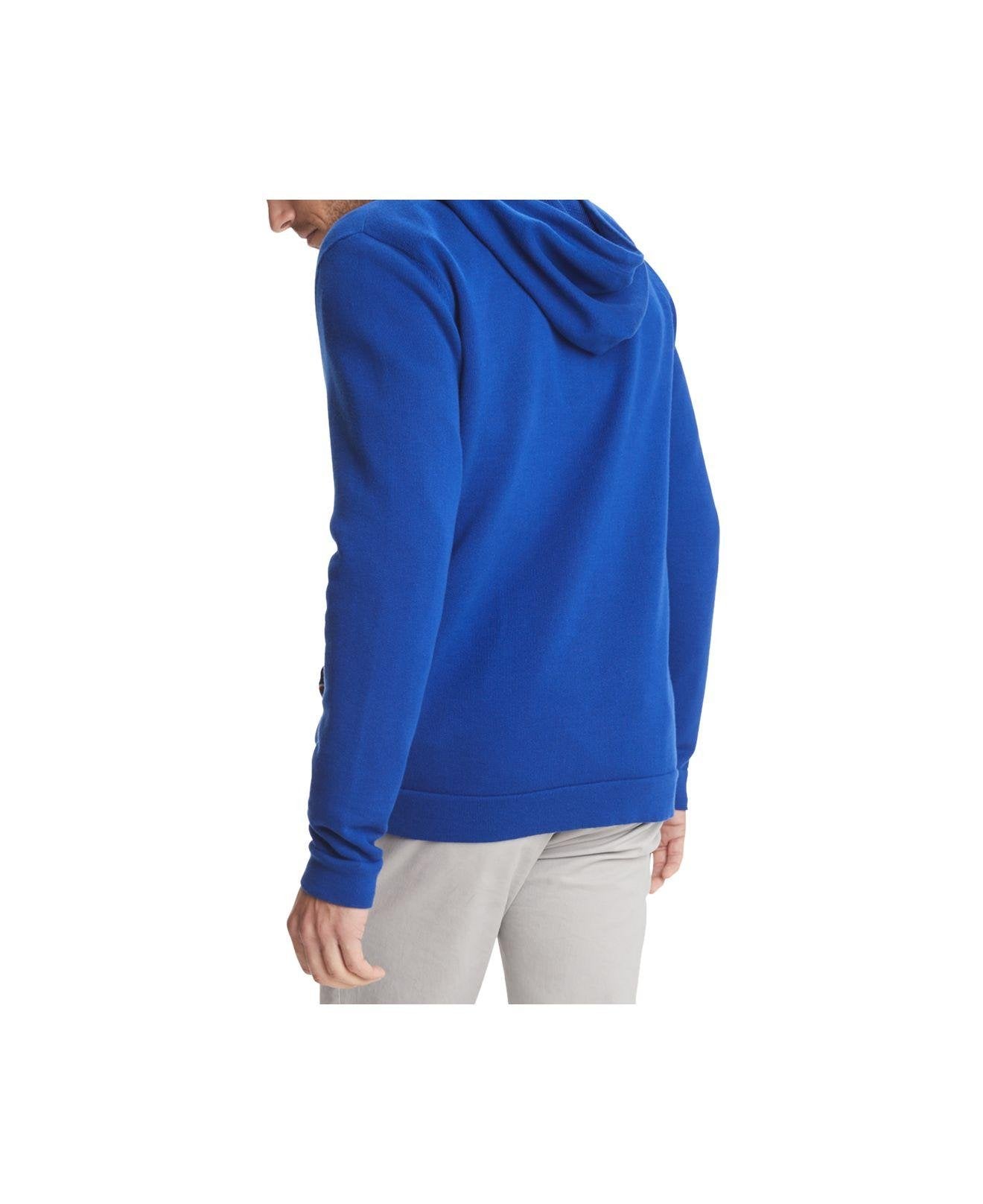 Tommy Hilfiger Men's Full Zip Hooded Sweater, Blue Depths Size Medium