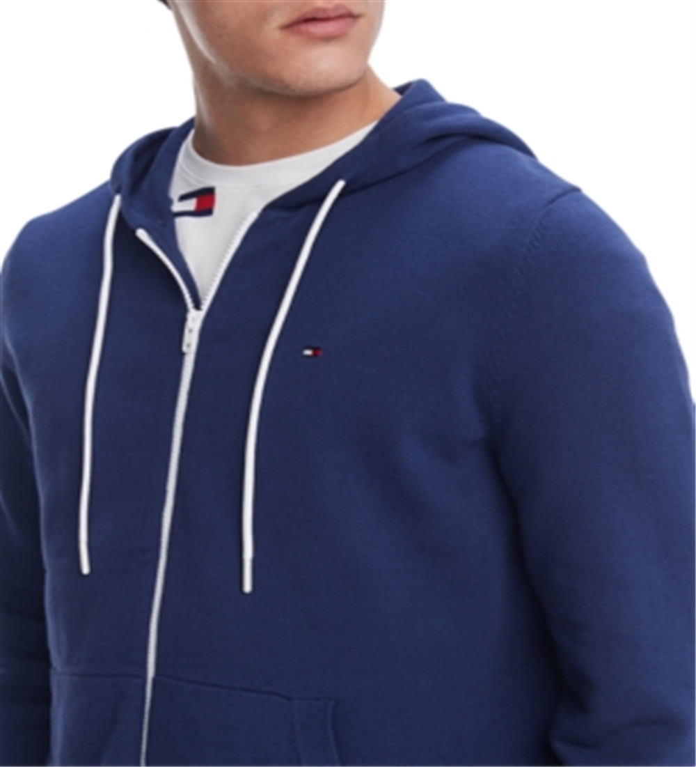 Tommy Hilfiger Men's Full Zip Hooded Sweater, Blue Depths Size Medium