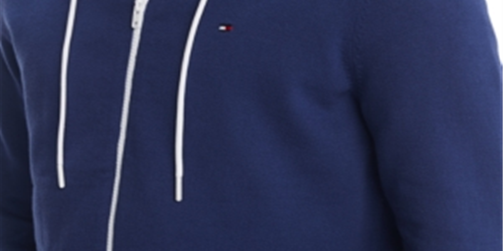 Tommy Hilfiger Men's Full Zip Hooded Sweater, Blue Depths Size Medium
