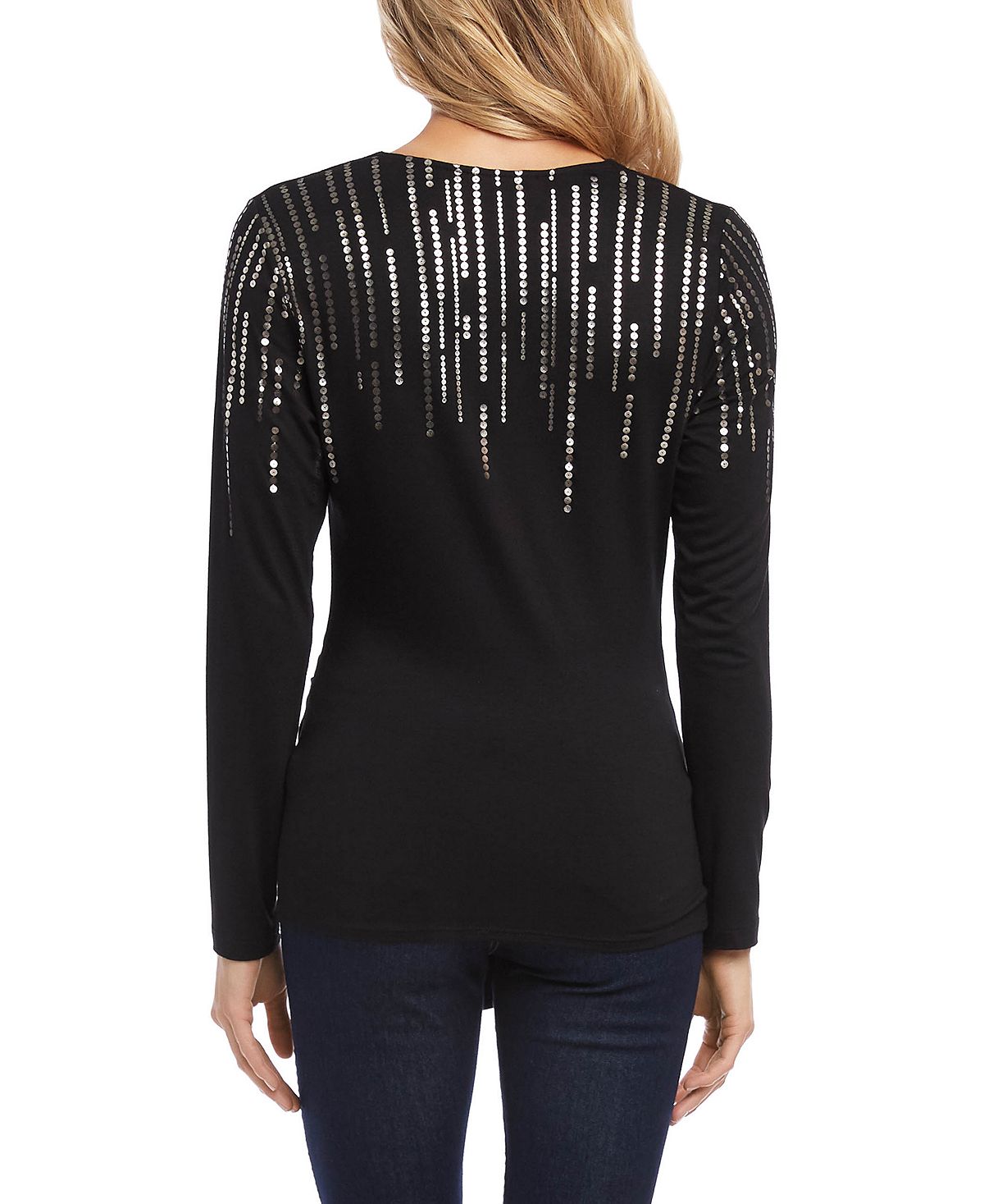 Karen Kane Women's Sequin Print Wrap Top Black Size X-Large