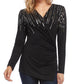 Karen Kane Women's Sequin Print Wrap Top Black Size X-Large