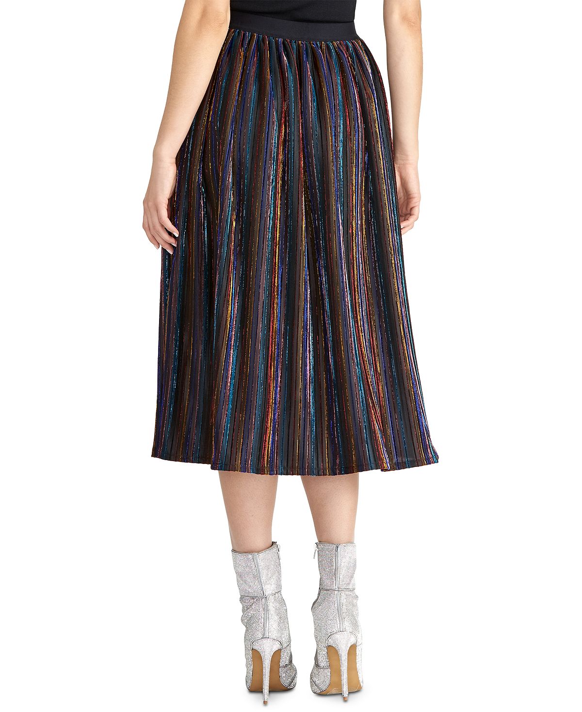 Rachel Roy Junior's Metallic Striped MIDI Skirt Black Size Small