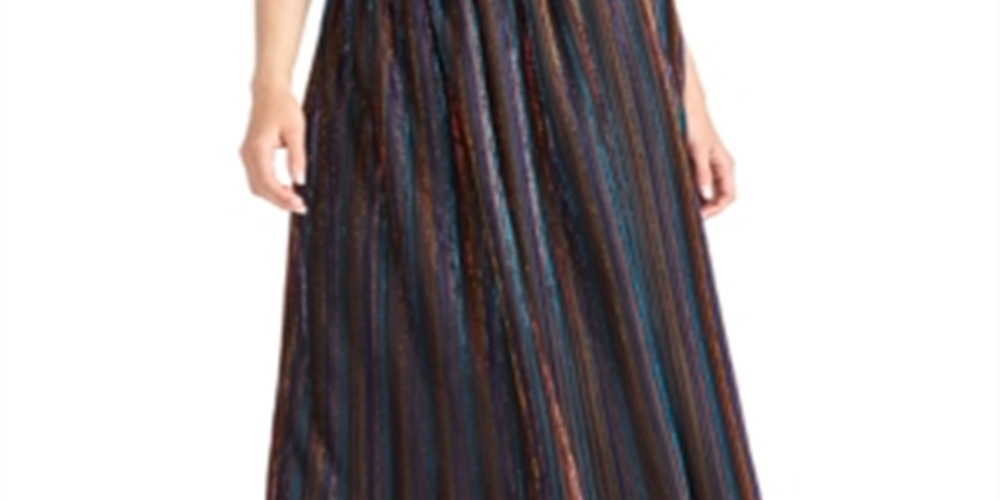 Rachel Roy Junior's Metallic Striped MIDI Skirt Black Size Small