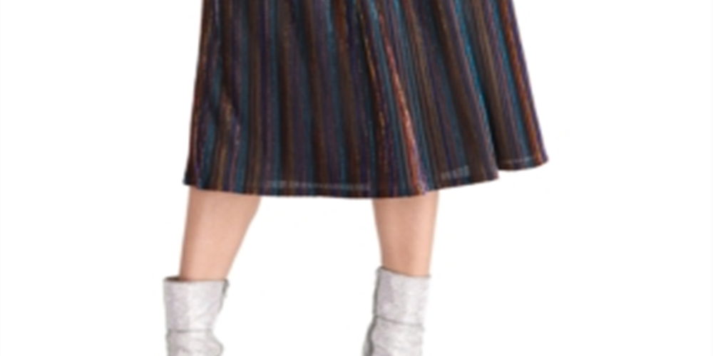 Rachel Roy Junior's Metallic Striped MIDI Skirt Black Size Small