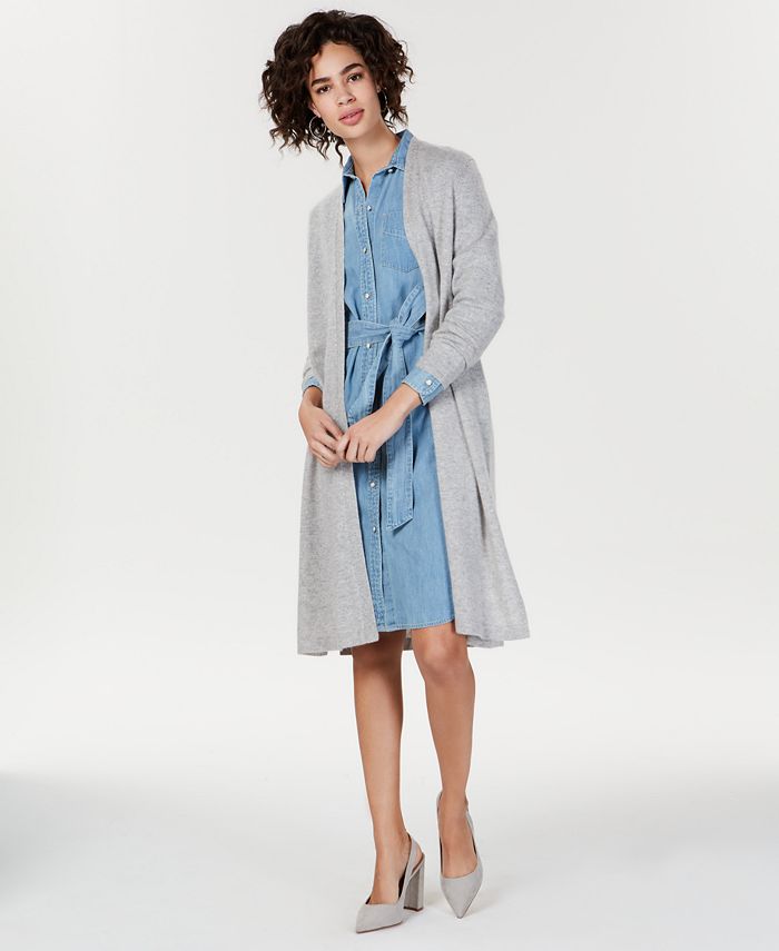 Charter Club Women's Pure Cashmere Duster Cardigan Silver Size Petite Small