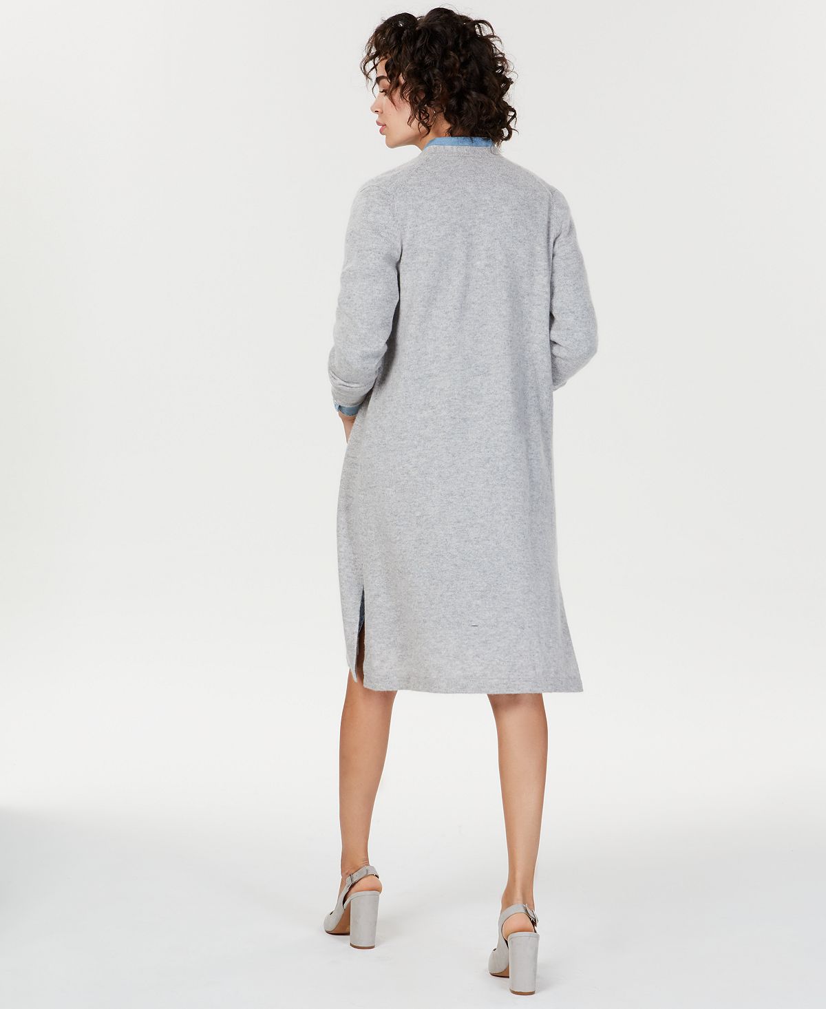 Charter Club Women's Pure Cashmere Duster Cardigan Silver Size Petite Small