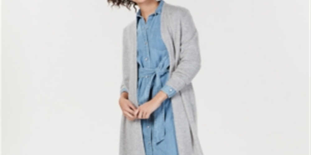 Charter Club Women's Pure Cashmere Duster Cardigan Silver Size Petite Small