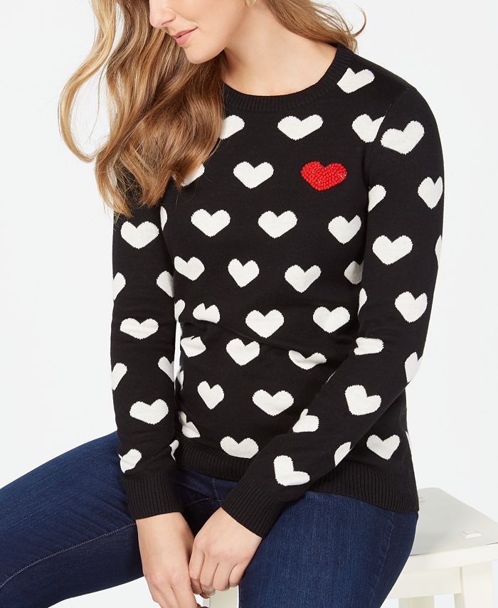 Charter Club Women's Heart Sweater Black Size M