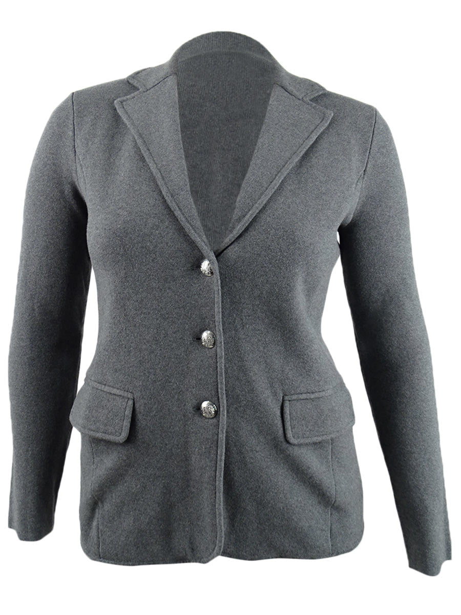 Ralph Lauren Women's Knit Cotton Blazer Gray Size Petite Small