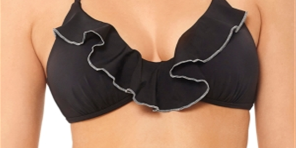 Salt + Cove Women's Juniors' Silver-Trimmed Push-Up Ruffled Bikini Top Black Size Medium