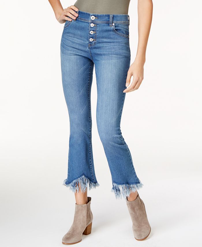 INC International Concepts Women's Cropped Fringe Trim Jeans Blue Size 18