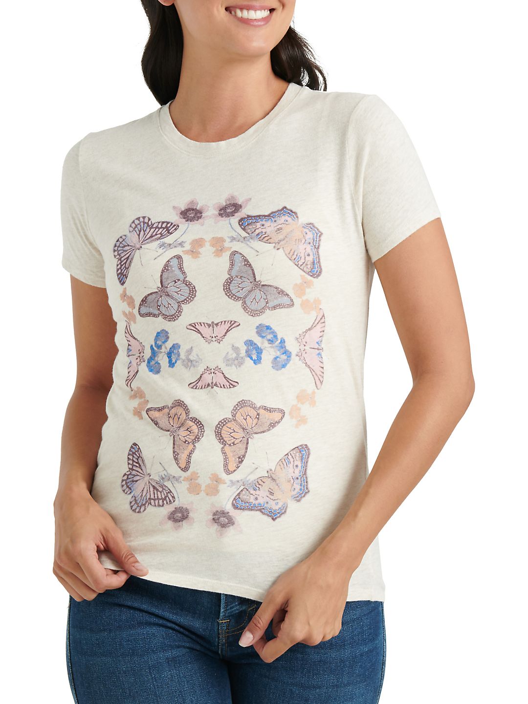 Lucky Brand Women's Butterfly Graphic T-Shirt Beige Size Large