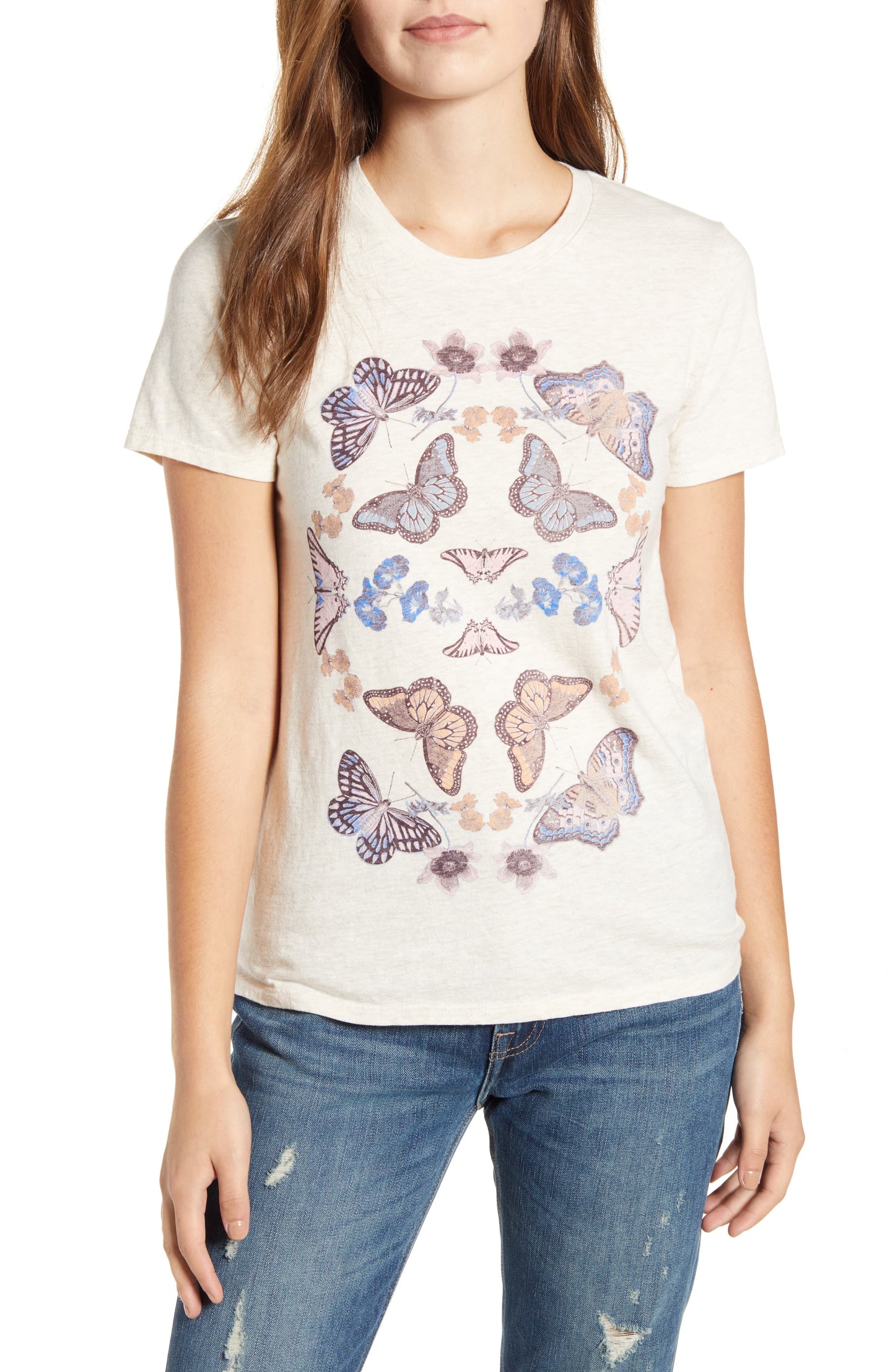 Lucky Brand Women's Butterfly Graphic T-Shirt Beige Size Large