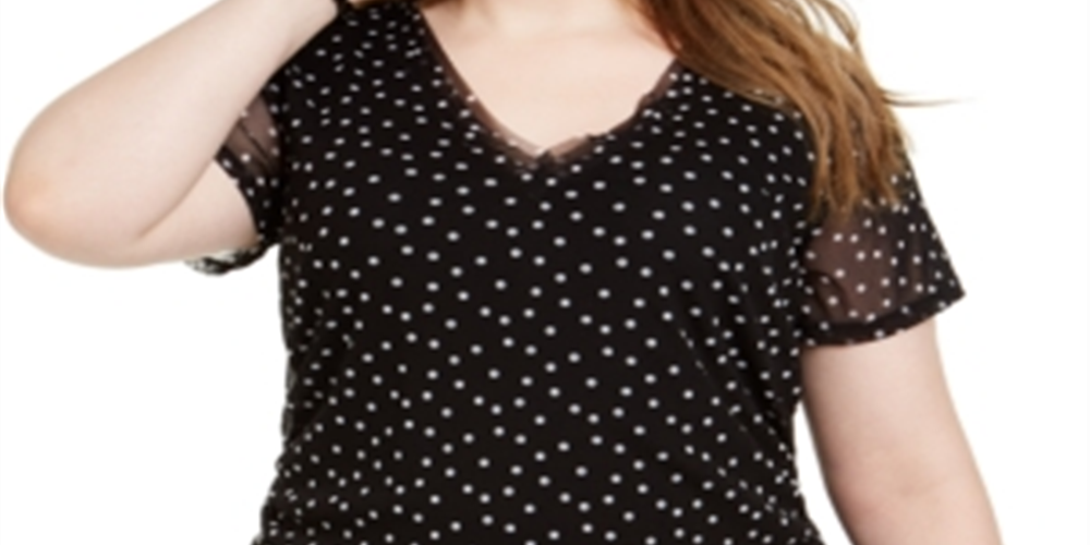INC International Concepts Plus Size  V-Neck Top  Black Size 1X