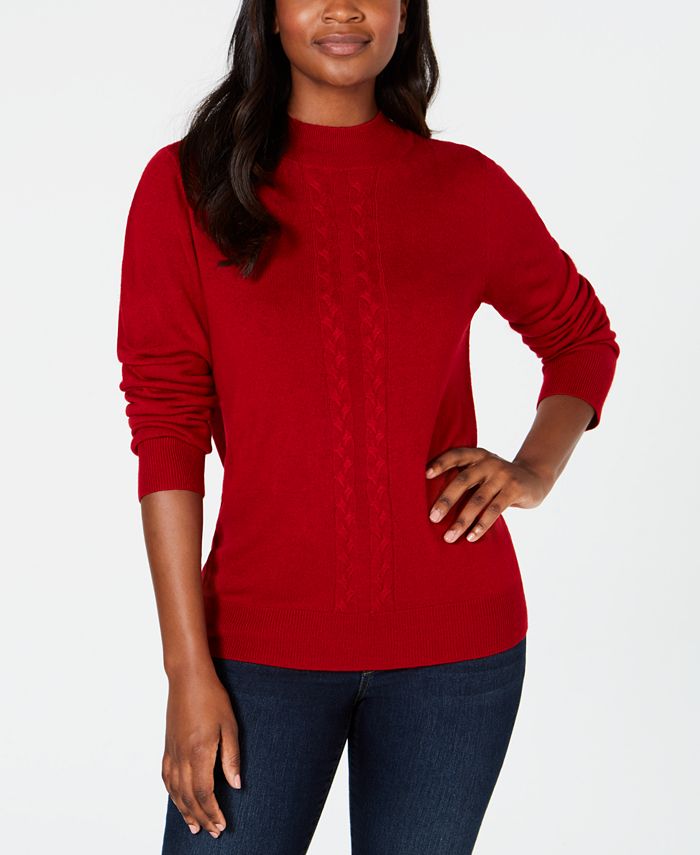 Karen Scott Women's Cable Front Mock Neck Sweater Red Size Small