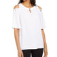 JM Collection Women's Crinkle Texture Cold Shoulder Blouse White Size Medium