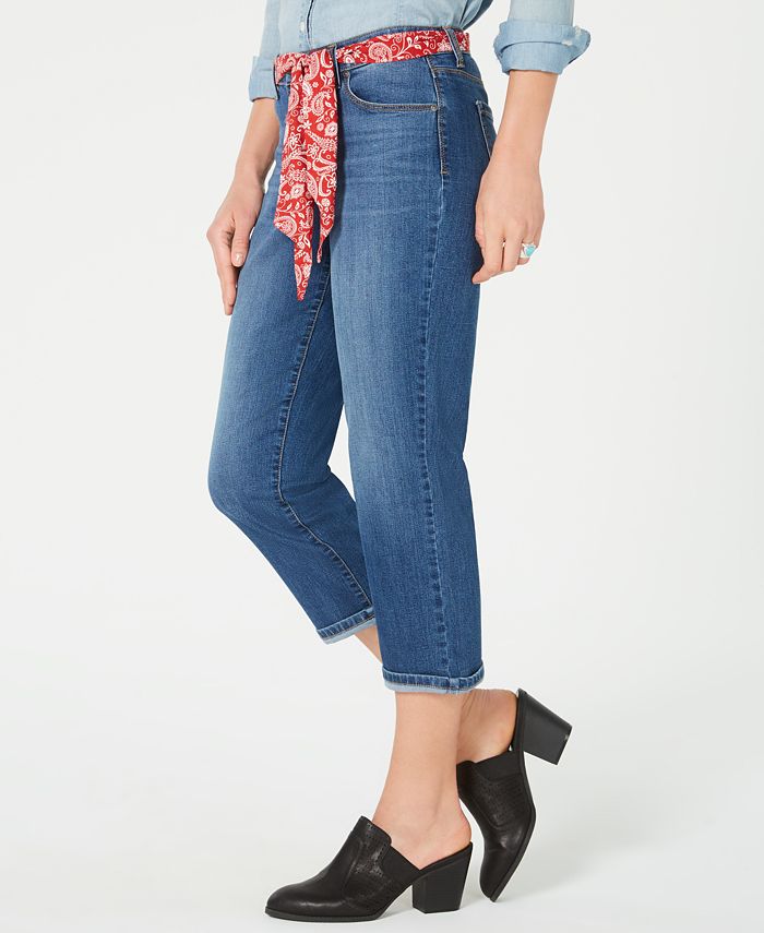 Style & Co Women's Scarf Belt Cuffed Capri Jeans Blue Size 6 Petite