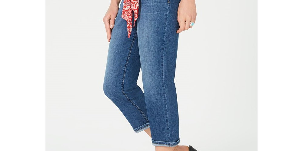 Style & Co Women's Scarf Belt Cuffed Capri Jeans Blue Size 6 Petite