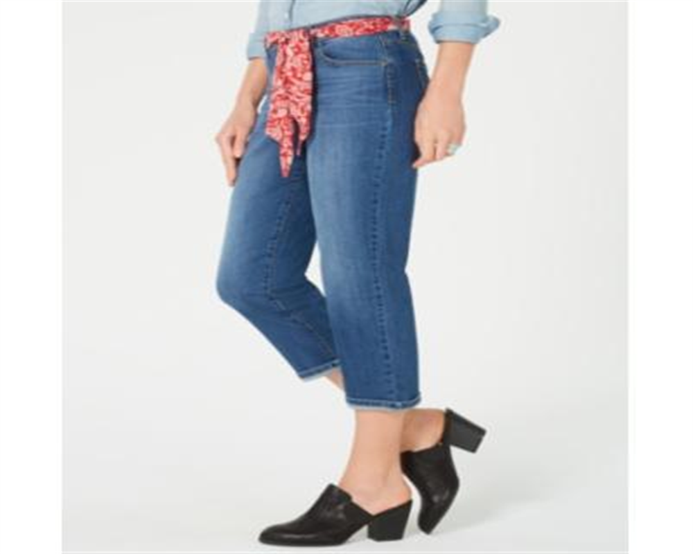 Style & Co Women's Scarf Belt Cuffed Capri Jeans Blue Size 6 Petite