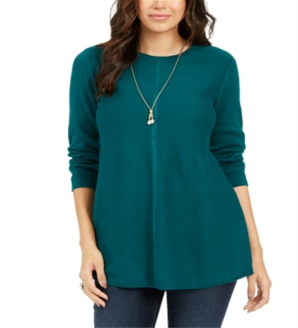 Style & Co Women's Mixed Stitch Tunic Sweater Green Size Petite XL