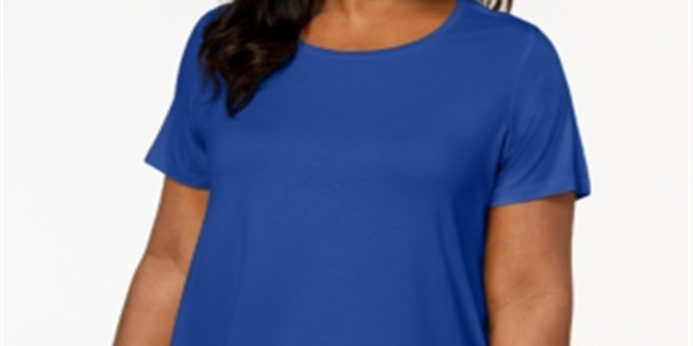 JM Collection Women's Plus Short Sleeve Top Blue Size 1X