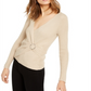 INC Iternational Concepts Women's Lurex V Neck Buckle Sweater Gold Size X-Small