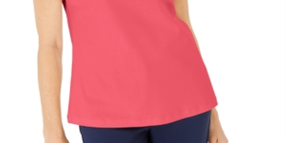 Karen Scott Women's Cotton Crochet Front Top Coral Size Medium