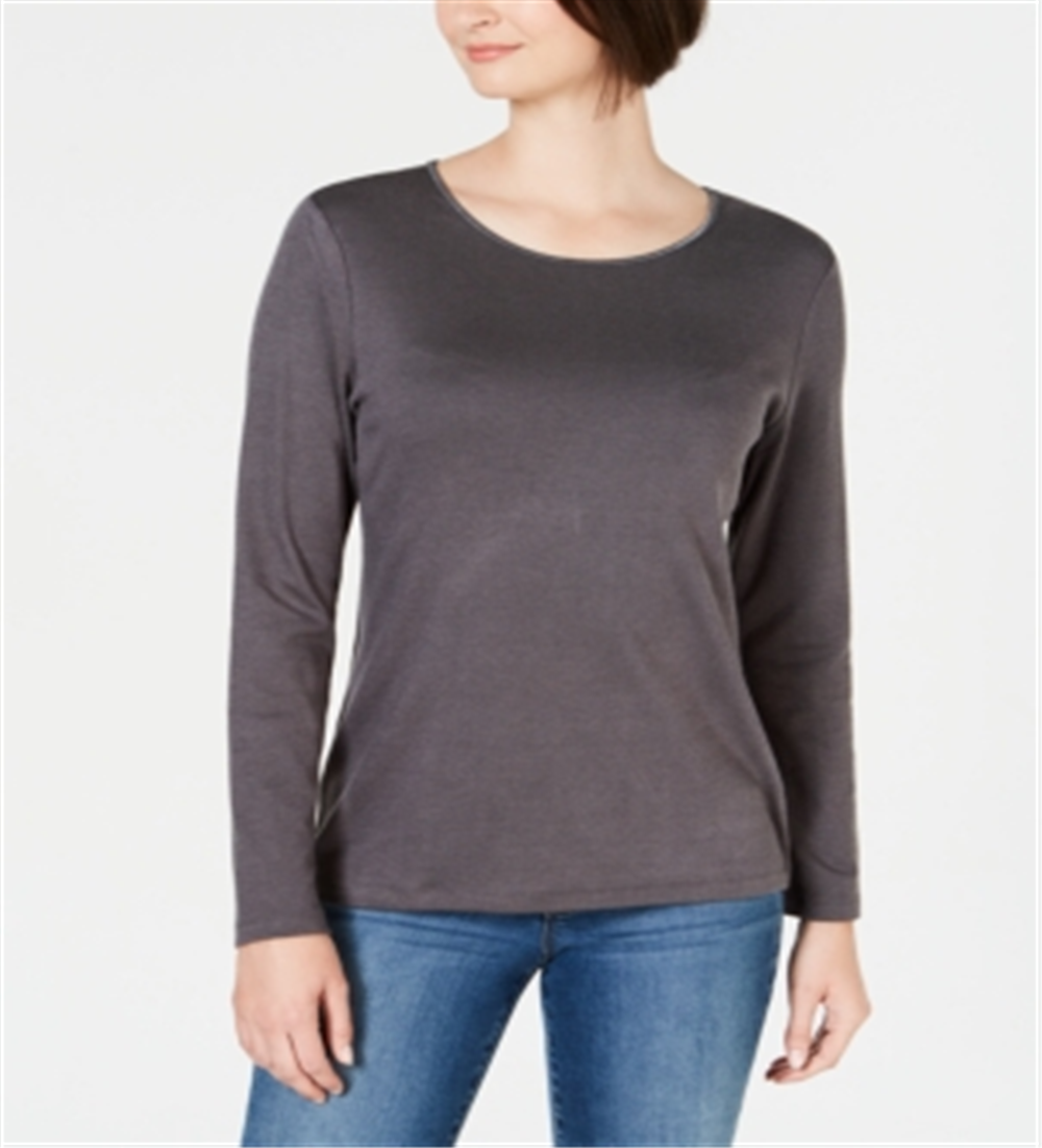 Karen Scott Women's Satin Trim Scoop Neck Top Gray Size X-Large