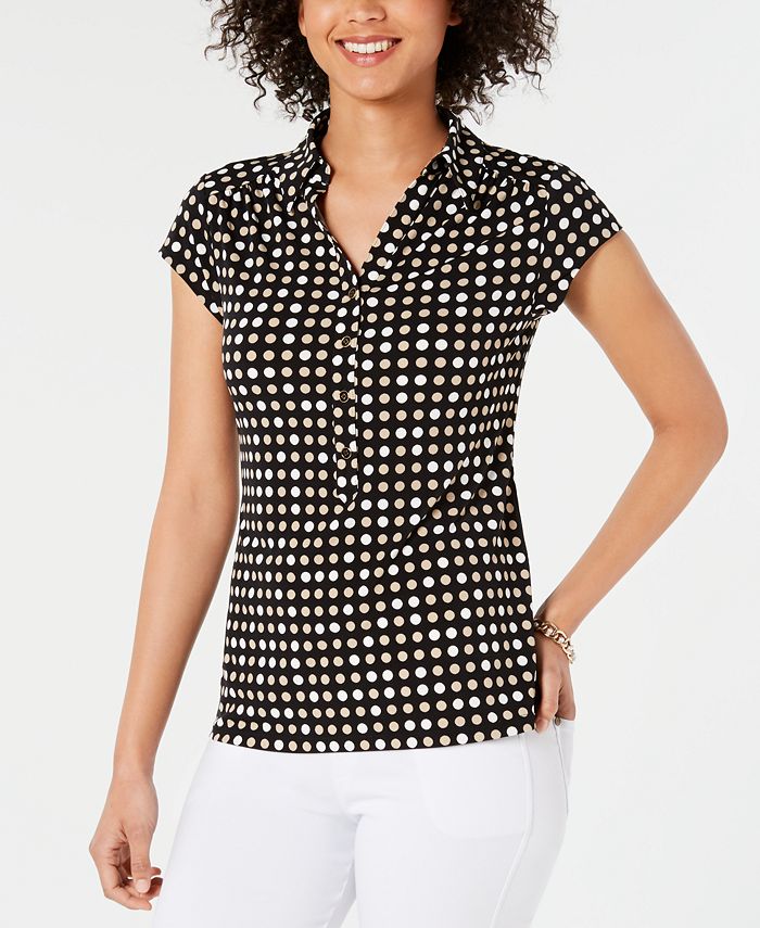 Charter Club Women's Short Sleeve Printed Polo Top Black Size Small